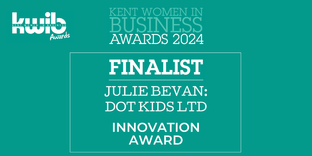 Dot Kids founder & Arts Educator, Julie Bevan recognised as a finalist in the Innovation Category at the Kent Women in Business Awards 2024.