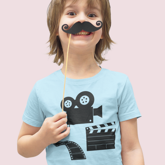 MOVIE Organic Kids T-Shirt - Black on Sky Blue