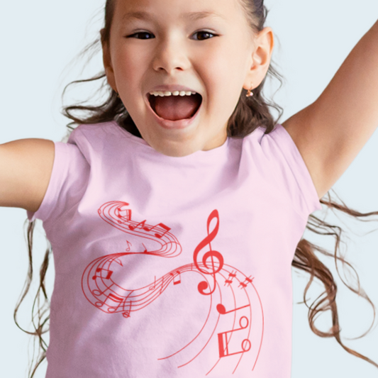 MUSICAL NOTES Organic T-shirt - Red On Cotton Pink