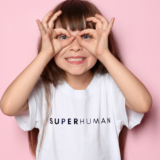 Super Human Organic Kids T-shirt - Black on White Small Font