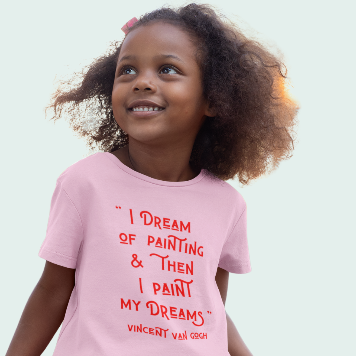 VAN GOGH I DREAM OF PAINTING. QUOTE Kids Organic T Shirt Red on Cotton Pink