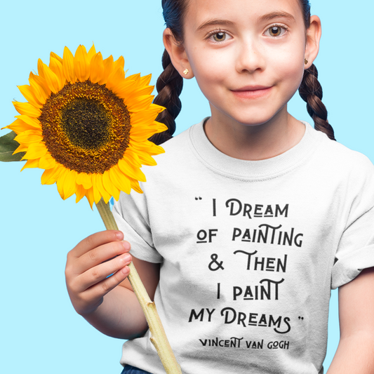 VAN GOGH "I DREAM OF PAINTING..." QUOTE Kids Organic T-Shirt : Black on White