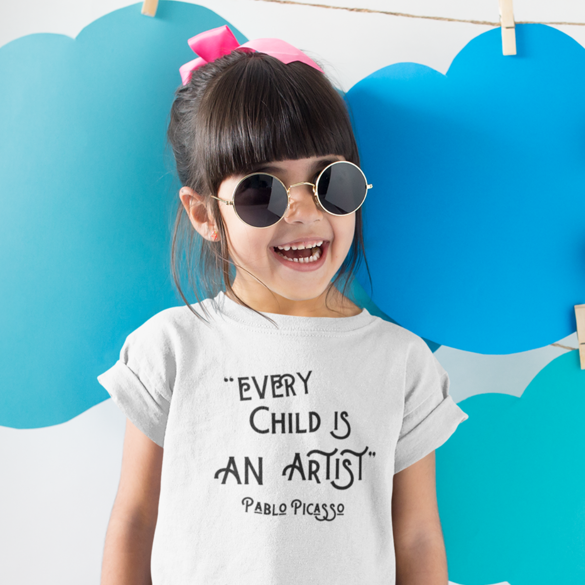 "EVERY CHILD IS AN ARTIST" PICASSO QUOTE Organic T-shirt - Black On White
