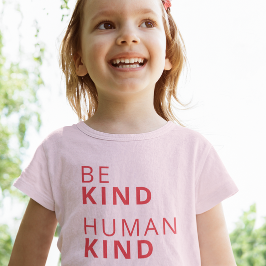 BE KIND HUMAN KIND Organic Kids T-Shirt - Red on Pink
