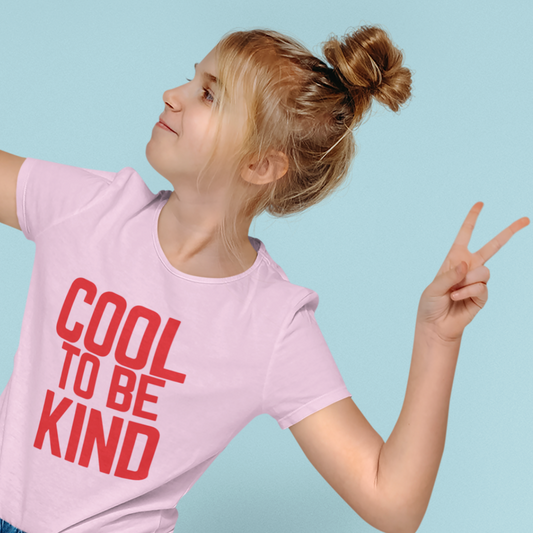 COOL TO BE KIND Organic Kids T-Shirt - Red on Cotton Pink