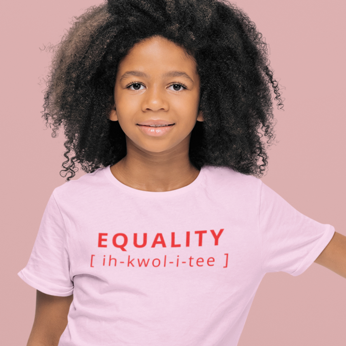 EQUALITY Organic Kids T-Shirt - Red On Cotton Pink