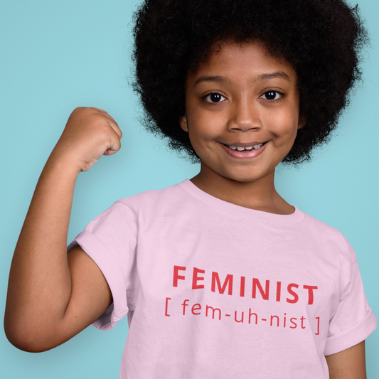 FEMINIST Kids Organic T-shirt - Red On Cotton Pink