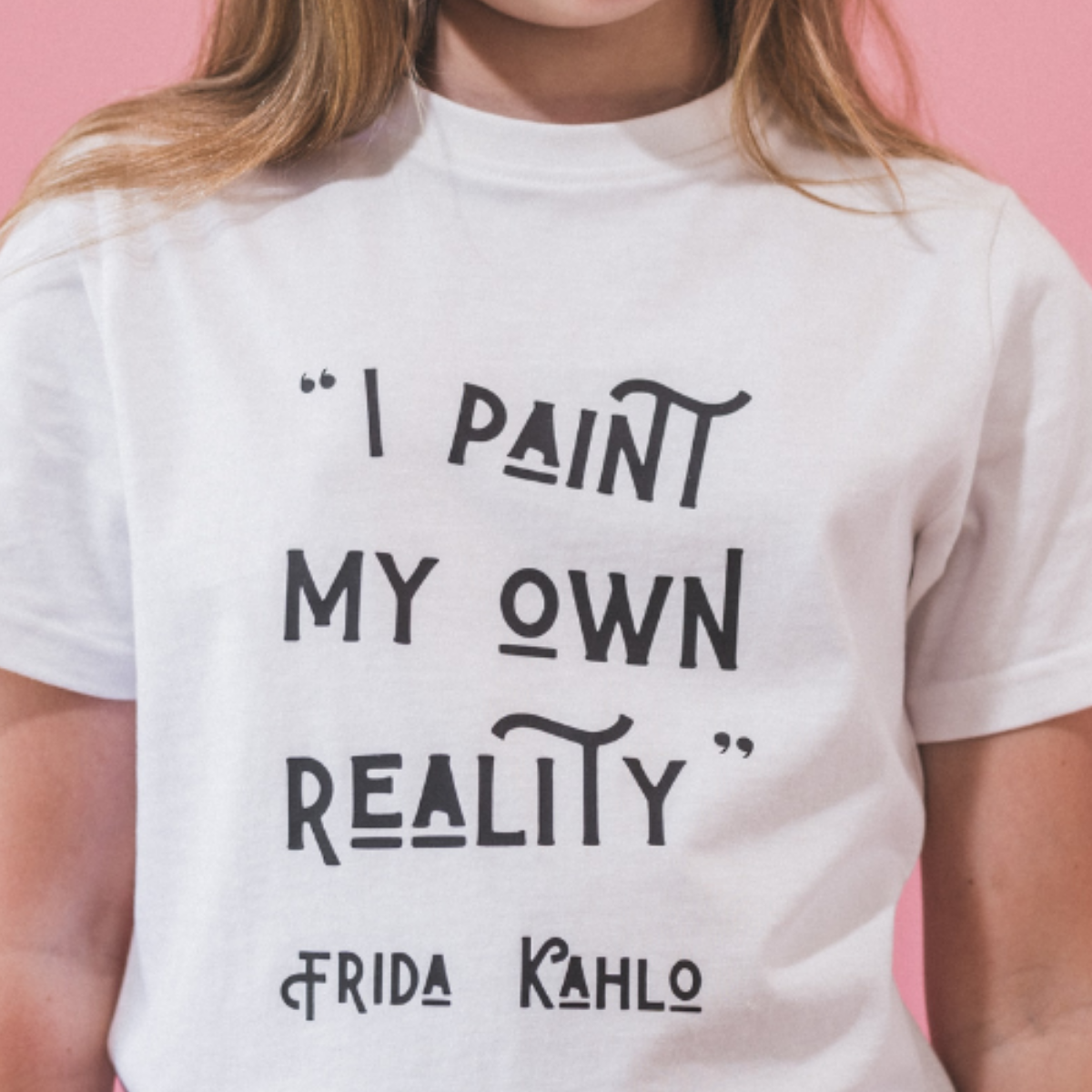 FRIDA KAHLO "I PAINT MY OWN REALITY" QUOTE Kids Organic T-Shirt : Black on White