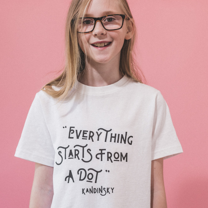 KANDINSKY "EVERYTHING STARTS FROM A DOT" Quote Organic Kids T-shirt - Black on White