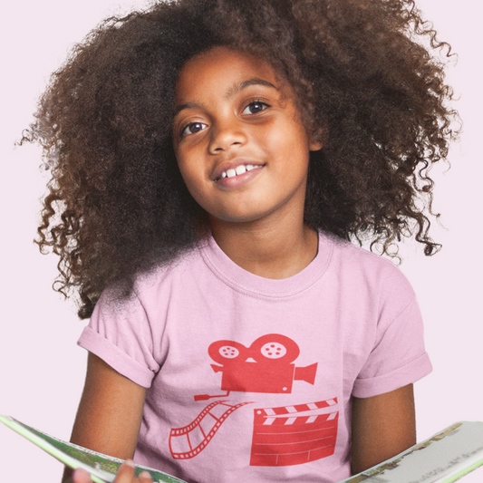 MOVIE Organic Kids T-Shirt - Red on Cotton Pink