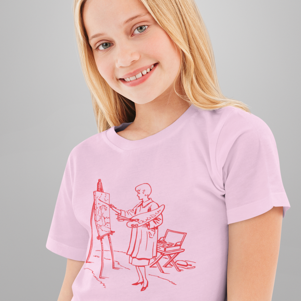 THE ARTIST Organic T-shirt - Red on Cotton Pink