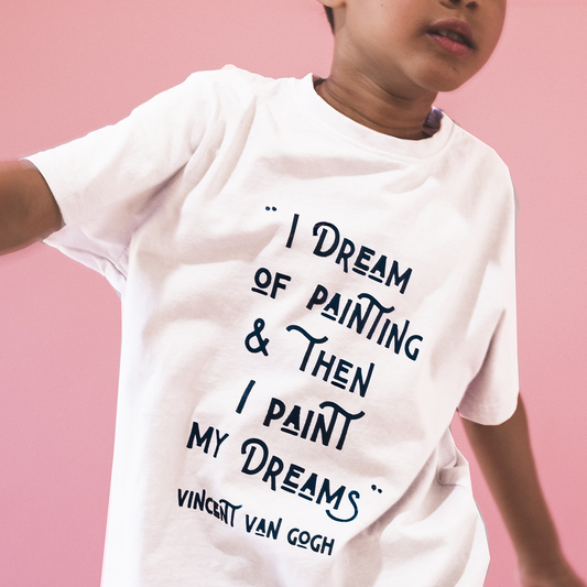 VAN GOGH "I DREAM OF PAINTING..." QUOTE Kids Organic T-Shirt : Black on White