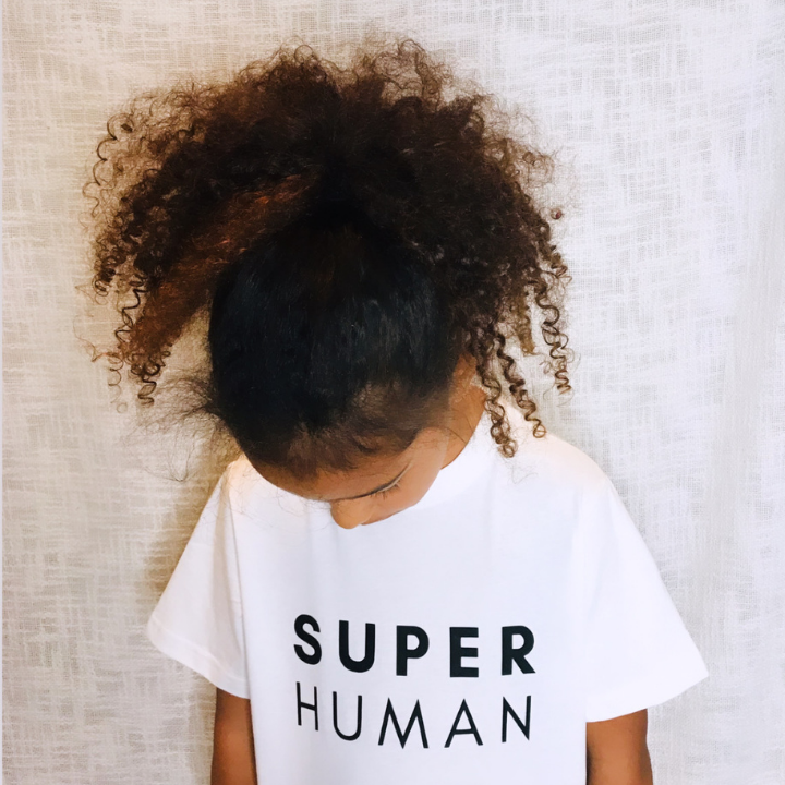 Super Human Organic Kids T-shirt - Black on White Large Font